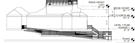 Side elevation showing levels of a house